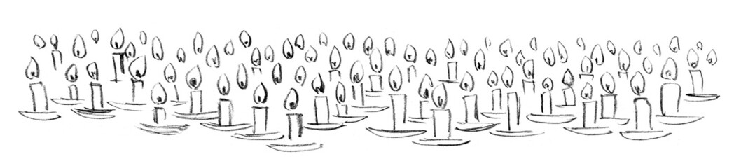 Lots of glowing candles. Pencil drawing
