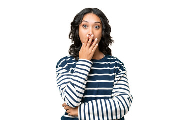 Fototapeta premium Young Argentinian woman over isolated background surprised and shocked while looking right