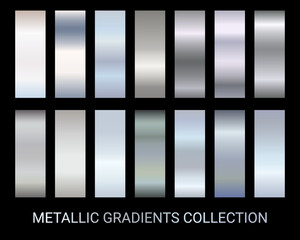 Gradients collection set vector. Metallic chrome gradient color texture swatches. For banners, tags, fonts, flyers, invitation card. Metal silver color shiny palette vector design