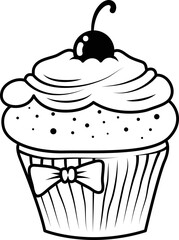 Cupcakes Clipart with cherry and other ornament decorative. Black and White style