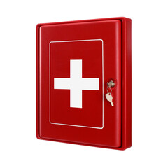 Obraz premium red box for first aid materials, with keys and white cross on a red background 