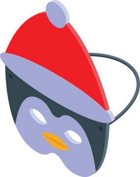 Penguin mask icon isometric vector. Santa hat. Party cute
