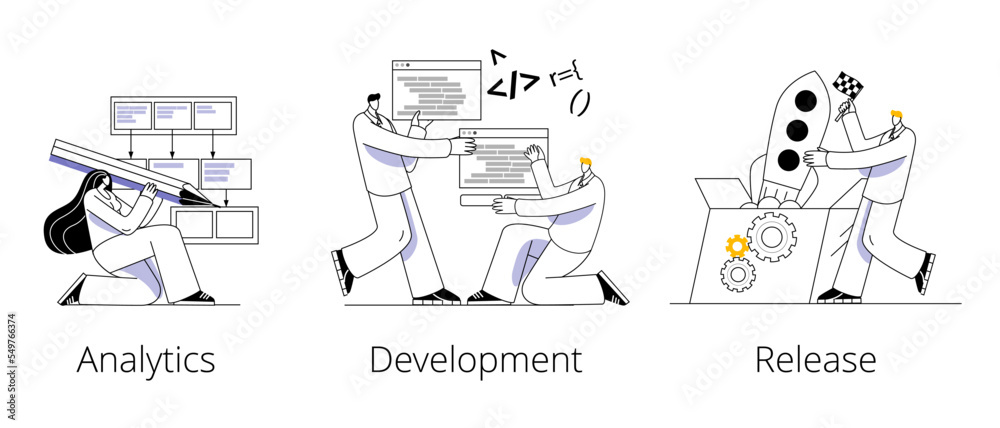 Aufkleber the team of characters develops a scheme of interaction, programs and launches a mobile application.