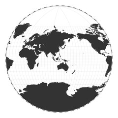Vector world map. Van der Grinten III projection. Plan world geographical map with latitude/longitude lines. Centered to 120deg W longitude. Vector illustration.
