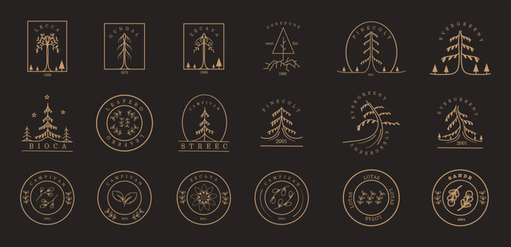 Nature ecology plant drawing icon logo brand design for nature ecology brand vector bundle