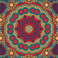 Creative abstract background with intertwined multicolored ornament and flower in the center