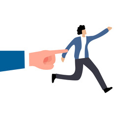 icon of a person who runs away and a finger points at him