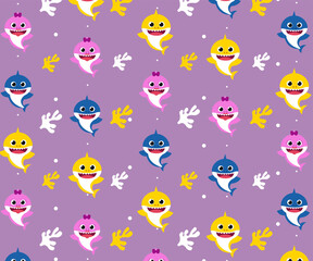 Child party in ocean style background. Baby shark birthday card background