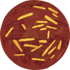 Illustration of baked goods.
Chocolate almond cookie.