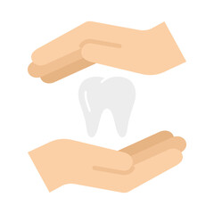 Hands holding a tooth icon. Healthcare, medical treatment, disease prevention symbol.