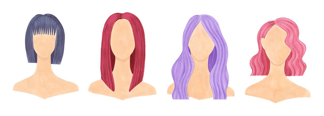 Hair Color Styles. Hand-drawn. Marker Art