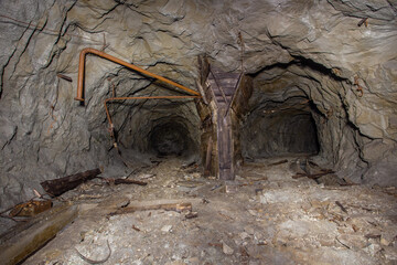 Old gold mine underground tunnel with two way drift