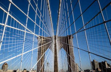brooklyn bridge, river hudson, new york, usa, eighties, cables, manhattan,