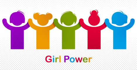 8 March women day international holiday, female solidarity concept, fight for rights tolerance and equality, feminism, girl power, group of protesting, vector illustration or icon.