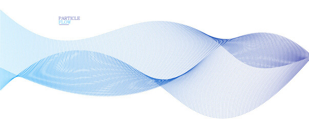 Blue dots in motion vector abstract background, particles array wavy flow, curve lines of points in movement, technology and science illustration.