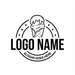 vintage ice cream shop logo badges and labels. Retro logotypes for cafeteria or bar. Isolated vector illustration.