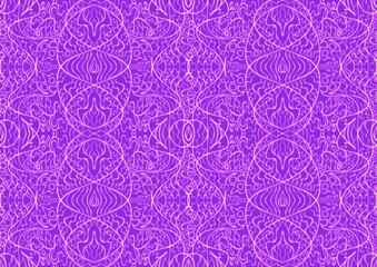 Hand-drawn abstract seamless ornament. Neon purple (proton purple) background and glowing pink pattern on it. Cloth texture. Digital artwork, A4. (pattern: p02-2b)