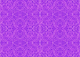 Hand-drawn abstract seamless ornament. Neon purple (proton purple) background and glowing pink pattern on it. Cloth texture. Digital artwork, A4. (pattern: p02-2b)