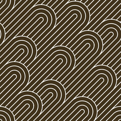 Seamless pattern with twisted lines, vector linear tiling background, stripy weaving, optical maze, twisted stripes. Black and white design.