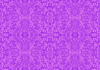 Hand-drawn abstract seamless ornament. Neon purple (proton purple) background and glowing pink pattern on it. Cloth texture. Digital artwork, A4. (pattern: p06b)