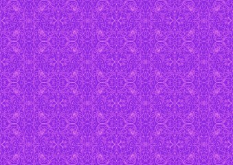 Hand-drawn abstract seamless ornament. Neon purple (proton purple) background and glowing pink pattern on it. Cloth texture. Digital artwork, A4. (pattern: p07-1c)