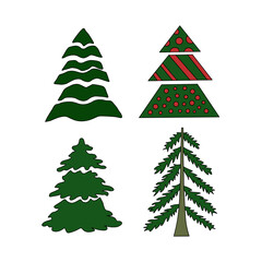 Set of four Christmas trees in different shapes. Vector illustration on a white background