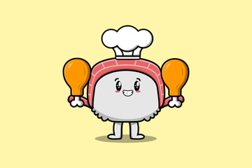 Cute cartoon Sushi chef character flat cartoon style illustration
