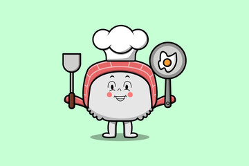 Cute cartoon Sushi chef character flat cartoon style illustration