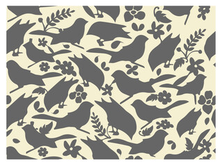 Delicate hand drawn birds seamless pattern. Natural wallpaper - background