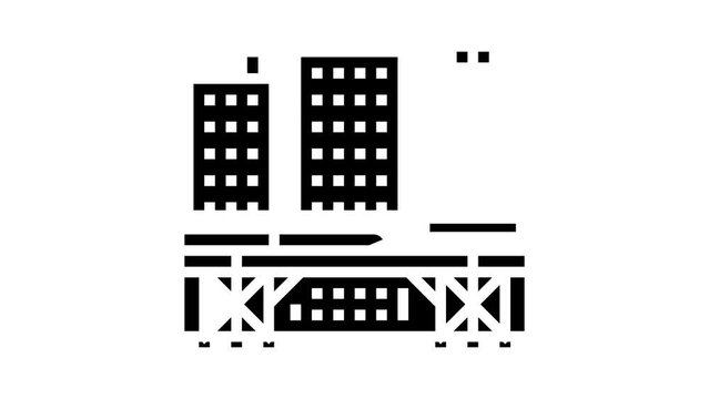 metro tram electric train transport station glyph icon animation