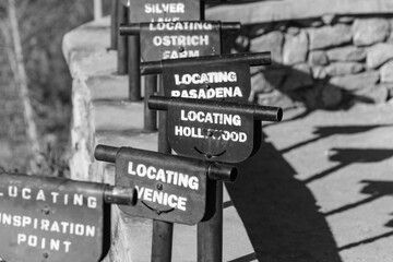 Historic viewing tubes at Inspiration Point lookout in the San Gabriel Mountains and Angeles...
