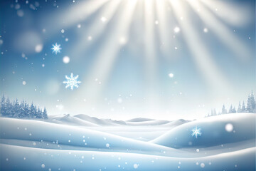 Fototapeta na wymiar Christmas landscape background. Winter wallpaper with snowflakes in the sky.