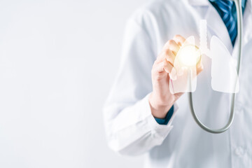 doctor in a white coat checkup lungs organ, world tuberculosis day, world no tobacco day, lung...