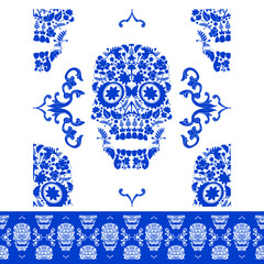 Mexican sugar skull, Dia de los Muertos seamless pattern. Sugar skull vector seamless pattern inspired by Mexican folk art