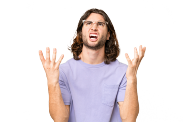 Young handsome man over isolated background stressed overwhelmed