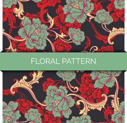 Vintage floral background. Delicate bouquets for decoration of textiles in red, green and gray
