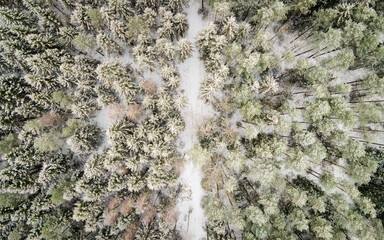 Landscape from a drone flight over a winter river