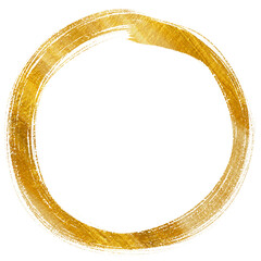 Gold circle of watercolor paint. Chinese, Japanese and Korean Calligraphy brush style.