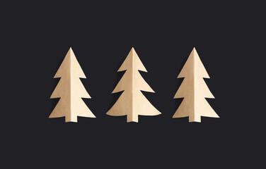 Obraz premium Three craft paper Christmas trees on a dark background