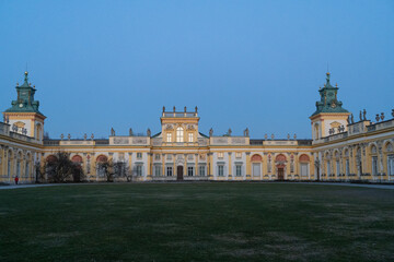 beautiful view on Royal Wilanow Palace located in the Wilanów district, Warsaw in early spring evening
