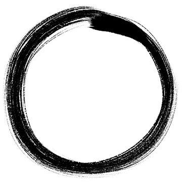 Black Circle Of Watercolor Paint. Chinese, Japanese And Korean Calligraphy Brush Style.