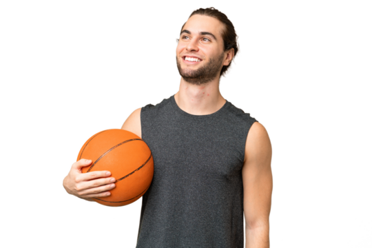 Young basketball player man over isolated background thinking an idea while looking up