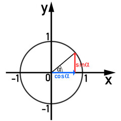 Graphical representation of the sine and cosine functions on the unit circle