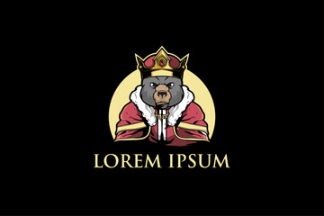 King bear cartoon character vector mascot logo template