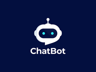 Chat Bot logo design concept. Virtual smart assistant Bot icon. Robot head with speech bubble. Customer support service Chat Bot. Vector illustration