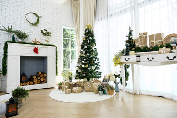 Christmas decorations background in living room at home