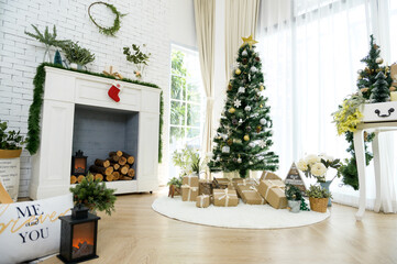 Christmas decorations background in living room at home