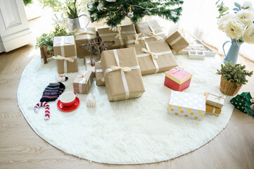 Christmas decorations background in living room at home