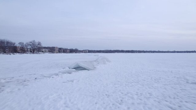 Ice Sheets jutting up from the frozen surface of Lake Monona in Madison, WI. 