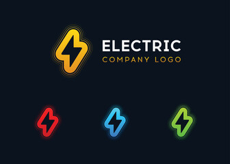 Electric wave vector logo design. Lightning bolt minimal simple symbol. Electricity sign design. Power icon in different colors. Energy vector logo template